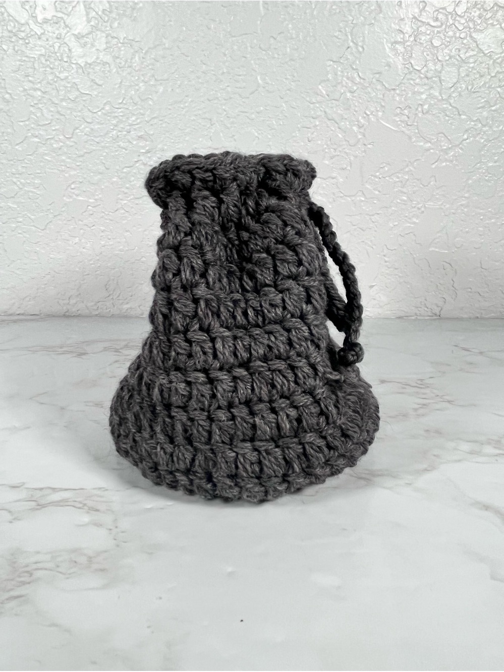 Gray Crochet Drawstring Bag - Picture 2 of 11